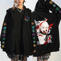 Heren Hoodies Sweatshirts Genshin Impact Kaedehara Kazuha Hu Tao Zip Up Hoodie Unisex Hip Hop Streetwear Cartoon Genshin Xiao Mask Anime Zipper Hoodie Set 220905