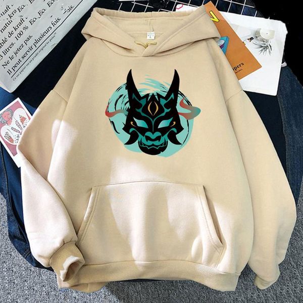 Sudaderas con capucha para hombre Genshin Impact Xiao Mask Fangs Print Pullover Loosent Hoodie Hombre Moda Otoño Chándal Mujer Sudadera Haraj