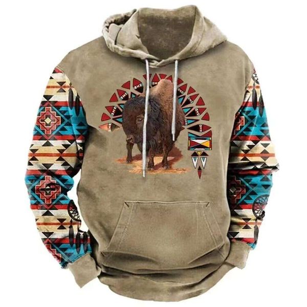 Sweats à capuche pour hommes Sweatshirts imprimé géométrique sweat-shirt ethnique hommes occidentaux aztèque patchwork sweat à capuche motif traditionnel pull femmes hiphop vêtements africains 60