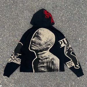 Heren Hoodies Sweatshirts Geometrisch schedelpatroon Gedrukte hoodie voor vrouwen Y2K Baggy herfst en Winter Street Hip-Hop Langs afgesloten casual sweatshirt Women D240429