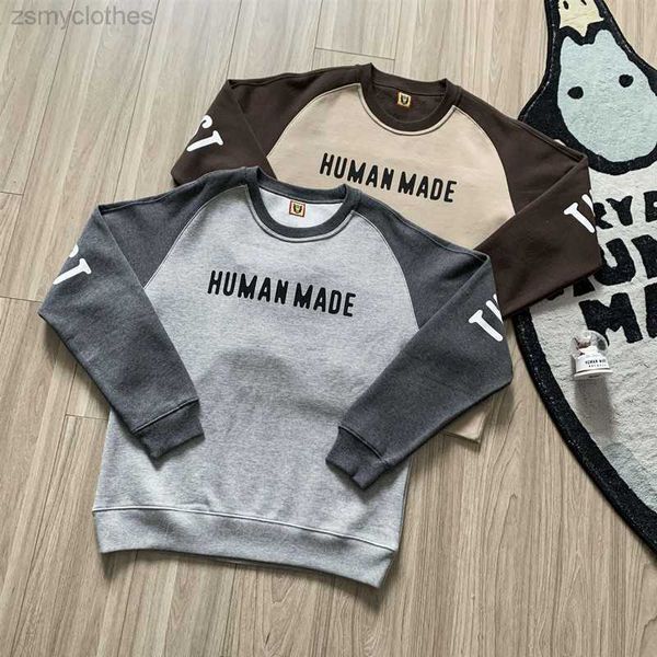 Sudaderas con capucha para hombre Sudaderas de buena calidad Patchwork Sudaderas de moda hechas por humanos Hombres 1 1 Manga raglán Cuello redondo Mujer Sudadera con cuello redondo vintage