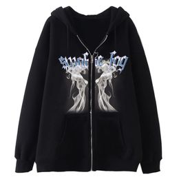 Mannen Hoodies Sweatshirts Gothic Grafische Print Jas Y2K Zip Up Streetwear Hip Hop Tops Losse Harajuku Casual Jassen 231219