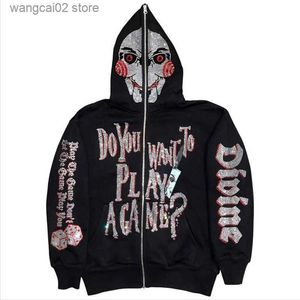 Heren Hoodies Sweatshirts Gothic Hip Hop Mask Hot Diamond Capuchon Rits Vest Losse heren- en damesmode Merk Trui Jas T230727