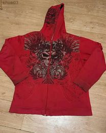 Sweats à capuche pour hommes Sweatshirts gothique motif de crâne rouge imprimé sweat à capuche pour hommes 2023 Hip Hop décontracté personnalisé rétro femmes pull de rue HarajukuL2403