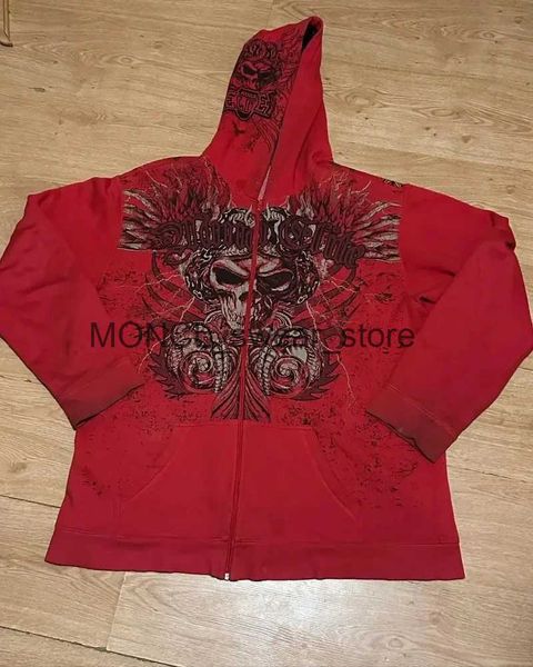 Sweats à capuche pour hommes Sweatshirts gothique rouge motif de crâne imprimé à capuche pour hommes 2023 hip-hop décontracté personnalité vintage sweat pour femmes streetwear harajukuH24123