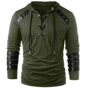 Sweats à capuche pour hommes Sweats à capuche gothique Steampunk Chemises Sweat à lacets Pull à manches longues à capuche Casual Blouse Tops 230206