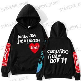 Heren Hoodies Sweatshirts Graffiti Letter Print Zwaargewicht Sweatshirts Lucky Me I See Ghosts Mannen Hoodie Hip Hop Casual Hoodies met capuchon T231121