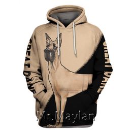 Sweats à capuche pour hommes Sweats Great Dane 3D Full Imprimé Hommes / femmes Hipster Streetwear Outfit Automne Garçons / Filles Hiphop Hood Tops Vêtements