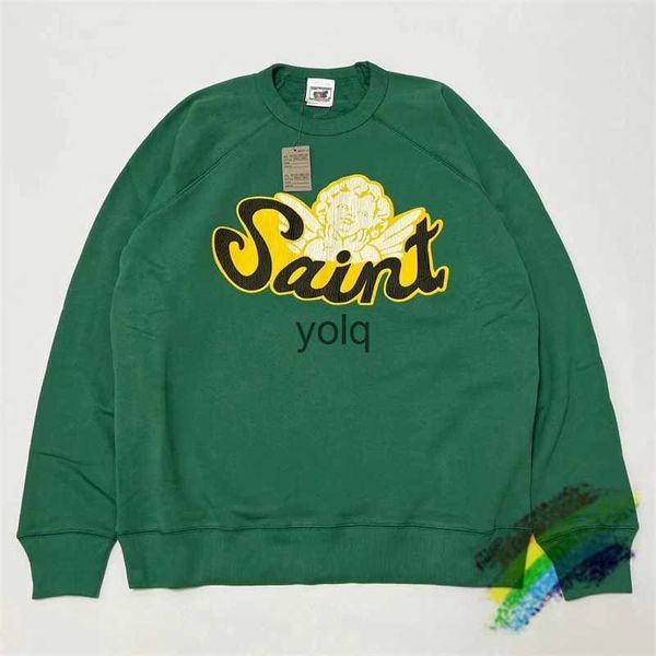 Sudaderas con capucha para hombres Sudaderas Verde SAINT MICHAEL 22AW ANGEL Sudaderas con manga raglán Hombres Mujeres 1 1 Mejor calidad Sudadera con capucha Cracked Crewneckyolq