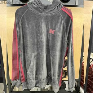 Heren Hoodies Sweatshirts Gray Black Velvet GE Naald Hoodie Hoogwaardige Red Butterfly Borduurijzijde Webbing Webbing Dames Sportkleding Z230815