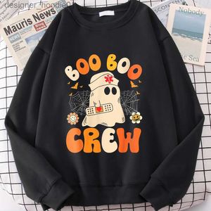 Heren Hoodies Sweatshirts Groovy Boo Crew Nurse Ghost Halloween Grappig Verpleging Sweatshirt Halloween Hoodies Dameskleding Minnaar Truien Tops L231027