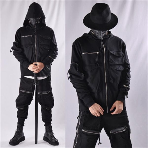 Sweats à capuche pour hommes Guochao Dark Ninja vêtements multi-poches fonctionnel à capuche veste à glissière lâche pour hommes sweat à capuche tactique 230829