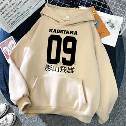 Sudaderas con capucha para hombre Sudaderas Haikyuu Anime Kageyama Tobio Impresiones Sudadera con capucha Otoño Tamaño grande Sudadera con capucha Sudadera con forro de piel simple Calle S-XXL Chándal Mujer YQ231027