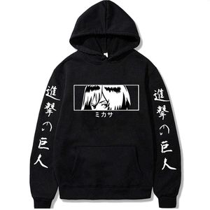 Heren Hoodies Sweatshirts Harajuku Anime Attack on Titan Mikasa Ackerman Sweatshirt Streetwear PULLOLLS TOPS G221008