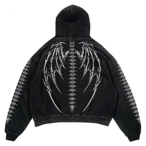 Sweats à capuche pour hommes Sweats Harajuku Mode Punk Rock Gothique Tops Y2K Sweat à capuche Hip Skull Wings Imprimer Veste surdimensionnée Hip Hop Streetwear 230711