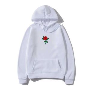 Heren Hoodies Sweatshirts Harajuku Hoodie Sweatshirt Men Fashion Strtwear Rose Flower Print Hoodies Tops Tops Pullover Mens Hoody Hoody Sweatshirt kleding T240425