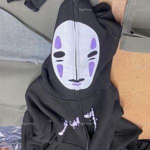 Heren Hoodies Sweatshirts Harajuku Hoodie No Face Man Anime Print Losse Zip Oversized Streetwear Y2K Couple Tops Plus Size Koreaanse versie Men kleding 221008