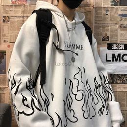 Sweats à capuche pour hommes Sweatshirts Harajuku Kpop hommes rétro flamme imprimé hiver décontracté surdimensionné sweat INS hommes et femmes Streetwear à capuche zln231114