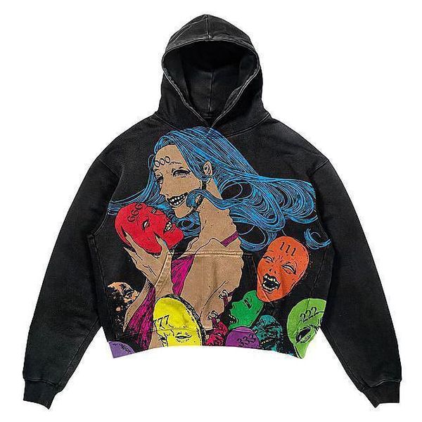 Sudaderas con capucha para hombre Harajuku Street Comic Loose Hooded Sweater Y2K Otoño American Retro Print Skull Trend Ins Wind Couple Jacket 230713