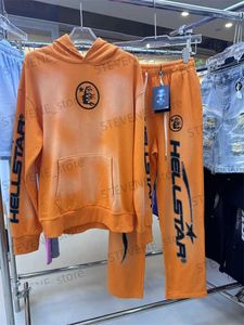 Sudaderas con capucha para hombre Sudaderas Hellstar Vintage Sudadera con capucha lavada Naranja 1 1 Etiqueta Pareja de alta calidad Sudadera con capucha deportiva T231215