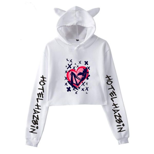 Sudaderas con capucha para hombre Helluva estampado gato recortado chica manga larga con capucha pulóver Crop Tops dulce Sexy marea suelta estilo 2021 tela