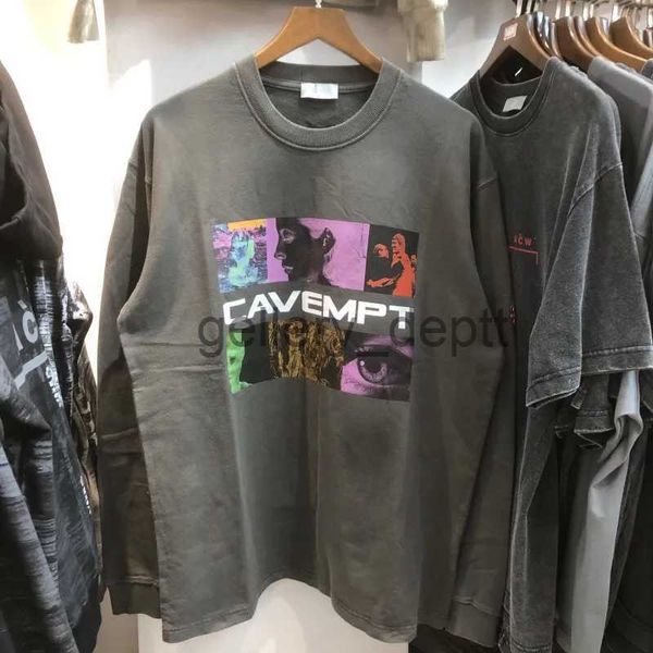 Sudaderas con capucha para hombre Sudaderas de alta calidad CAVEMPT C.E Camisas de moda Hombres 1 1 Batik Figura gris Pictórica Camiseta de manga larga Cav Empt Vintage Mujer Top Tees J231006