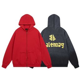 Sweats à capuche pour hommes Sweatshirts Version haute Paris Marque tendance B Home Tape Impression par pulvérisation directe Lavé et usé Cardigan à fermeture éclair Manteau à capuche