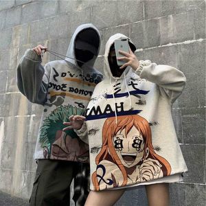 Sweats à capuche pour hommes Sweats Hip-hop Anime Imprimer Sweat à capuche Couple Sweat One Piece Hommes Loose Plus Velvet Veste épaissie Roronoa Zoro Bluzy