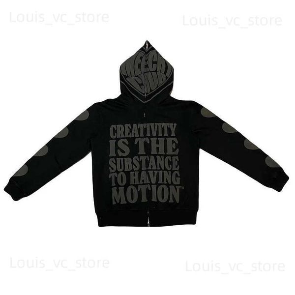 Sweats à capuche masculins Hip Hop Men Hoodies Y2K Retro Lettre imprimé Linette Full Zip Long Sweat-shirt Fashion High Street Automned Hooded Jacket Coats T231221