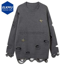 Sweats à capuche pour hommes Sweatshirts Hip Hop Ripped Pull Hommes Lâche Harajuku Y2K Pulls Tricoté Pull Surdimensionné Streetwear Pull Jumper Knitwear Noir Grayzln231128