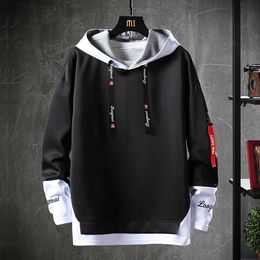 Sweats à capuche masculine Sweatshirts Hip Hop Streetwear Sweat à capuche Lettre de ruban imprimé Patch Work Y2k Dessin décontracté pour hommes à manches longues Loose à manches longues Q240506