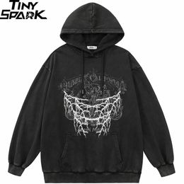 Sweats à capuche pour hommes Sweatshirts Hip Hop Streetwear Sweat-shirt lavé rétro graphique Lightning coton hommes surdimensionné pull à capuche Harajuku 221208