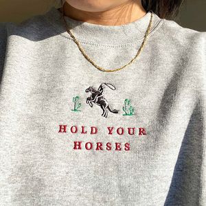 Heren hoodies sweatshirts houd je paarden cactus geborduurd mannen vrouwen unisex grijze Votton dikke trui vintage stijl jaren '80 jaren '90 herfstkleding 230829