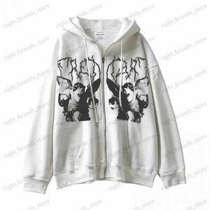 Sweats à capuche pour hommes Sweatshirts à capuche Angel Fairy Grunge Dark Print Veste d'extérieur Femmes Hip-Hop Streetwear Harajuku Anime Pull Manteau Zipper Y2K E-Girl Punk T240122