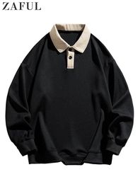 Sudaderas con capucha para hombre Sudaderas con capucha para hombre Sudadera con cuello de polo Colorblock Streetwear Jersey Unisex Otoño Invierno Jumper Old Money Estética Sudores 230901