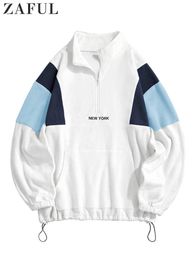 Heren Hoodies Sweatshirts Hoodie voor Mannen Pluizige Polar Fleece York Borduurwerk Coltrui Trui Kleurblok Rits Sweats 230804