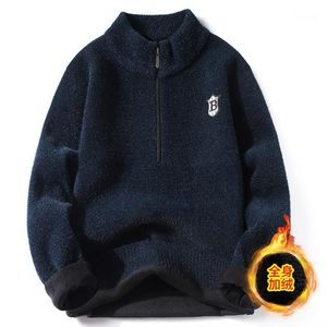 Sweats à capuche pour hommes Sweatshirts à capuche hommes ajouter du cachemire et épais hiver demi-col haut pull à fermeture éclair à manches longues chaud beau porter