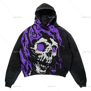 Sudaderas con capucha de los hombres Sudaderas con capucha Hombres Purple Skull Zip Streetwear Suéter de manga larga Y2K Harajuku Sudadera Anime Pattern Oversized Top Clothing 221011