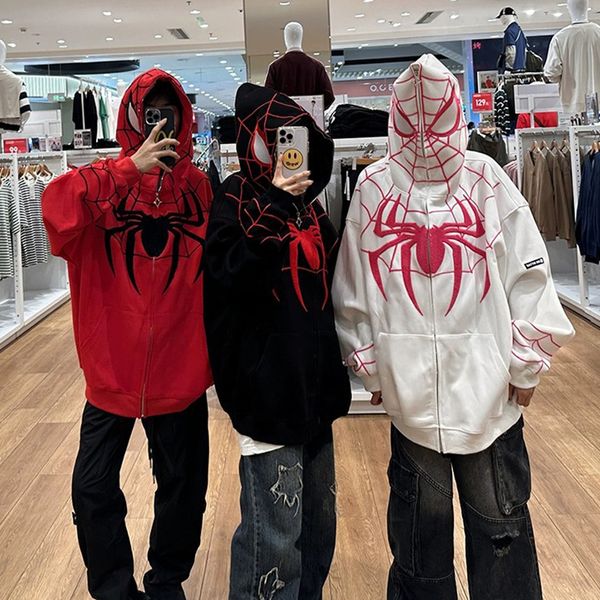 Sweats à capuche pour hommes Sweatshirts à capuche Y2K Vêtements Américanisme Spider Print Zip Up Cardigan à capuche Chaîne complète Hommes Mode Gothique Jachère Lâche Sweat à capuche Streetwear 230904