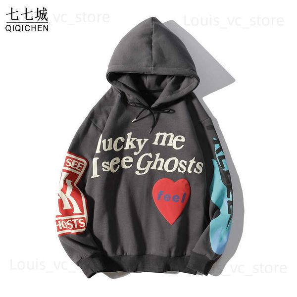 Sweats à capuche pour hommes Sweats à capuche Veste Hommes Graffiti Lucky Me I See Ghosts Sweat-shirt Harajuku Fleece Street HipHop Pull Bone Loose Sweat à capuche T230915