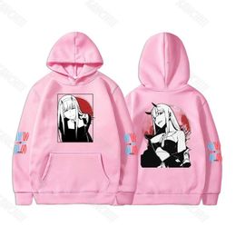 Sweats à capuche masculine Sweatshirts Hot Anime Darling in the Franxx Men Women Hoodies Zero Two Graphic Imprimed Hooded Plus taille Sweethirt Harajuku Unisexe Pullover T240510