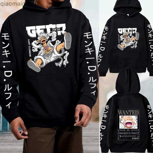 Sudaderas con capucha para hombre Sudaderas con capucha de anime japonés caliente Street Harajuku para hombre Sudaderas con capucha de una pieza Luffy Gear 5 Sudaderas con capucha unisex impresas a la moda L231017