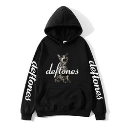 Sweats à capuche masculins Sweatshirts chauds vendant Deftones Cat Black Graphic imprimé Hoodie Mens Rap Metal Band Brand Sportswear Top Mens Winter Wool Hoodie Casual