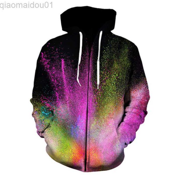 Sudaderas con capucha para hombre Sudaderas con capucha Hot Splash tie dye Sudaderas con cremallera Hombres / Mujeres jerseys de primavera Sudaderas con capucha de gran tamaño 3D Anime Sudadera con capucha 3D Ropa de hombre L230721