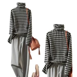 Sudaderas con capucha para hombre Sudaderas Houndstooth Cuello alto Básico Suave Punto suelto Suéter de mujer Moda coreana Manga larga Vintage Jumpers Mujer Jersey 2023 231120