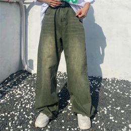 Heren Hoodies Sweatshirts HOUZHOU Groene Jeans Baggy Distressed Vintage Denim Broek Mannelijke Wijde Pijpen Broek Mannen Streetwear Retro Oversize Casual Hip Hop 231018