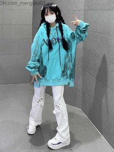 Heren Hoodies Sweatshirts Houzhou Grunge Retro Gothic Dames Hoodie 2023 Autumn Street Fashion Casual Tie Dye Super Dalian Hat Sweatshirt Y2K Nieuwe print Z230815