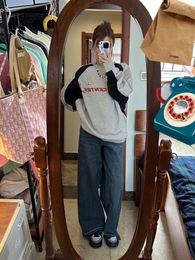 Sudaderas con capucha para hombre HOUZHOU Y2K Vintage Grey Mujeres Hip Hop Retro Streetwear Sudadera con capucha de manga larga Mujer Harajuku Kpop Patchwork Letter Top 230105