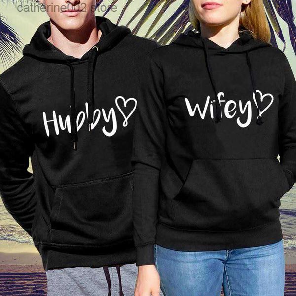 Sweats à capuche pour hommes Sweats Hubby Wifey Couples Sweats à capuche Sweats lune de miel Just Married Sweat à capuche Fiançailles Mariage Sweats à capuche Mari et femme Tops T230719