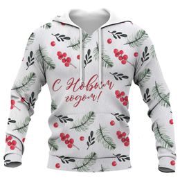 Heren Hoodies Sweatshirts HX Kerstsweater Rode Bessen Dennenbladeren 3D Bedrukte Hoodies Mannelijke Vrouwelijke Casual Shirt Zak Rits Jassen S-7XL 231205